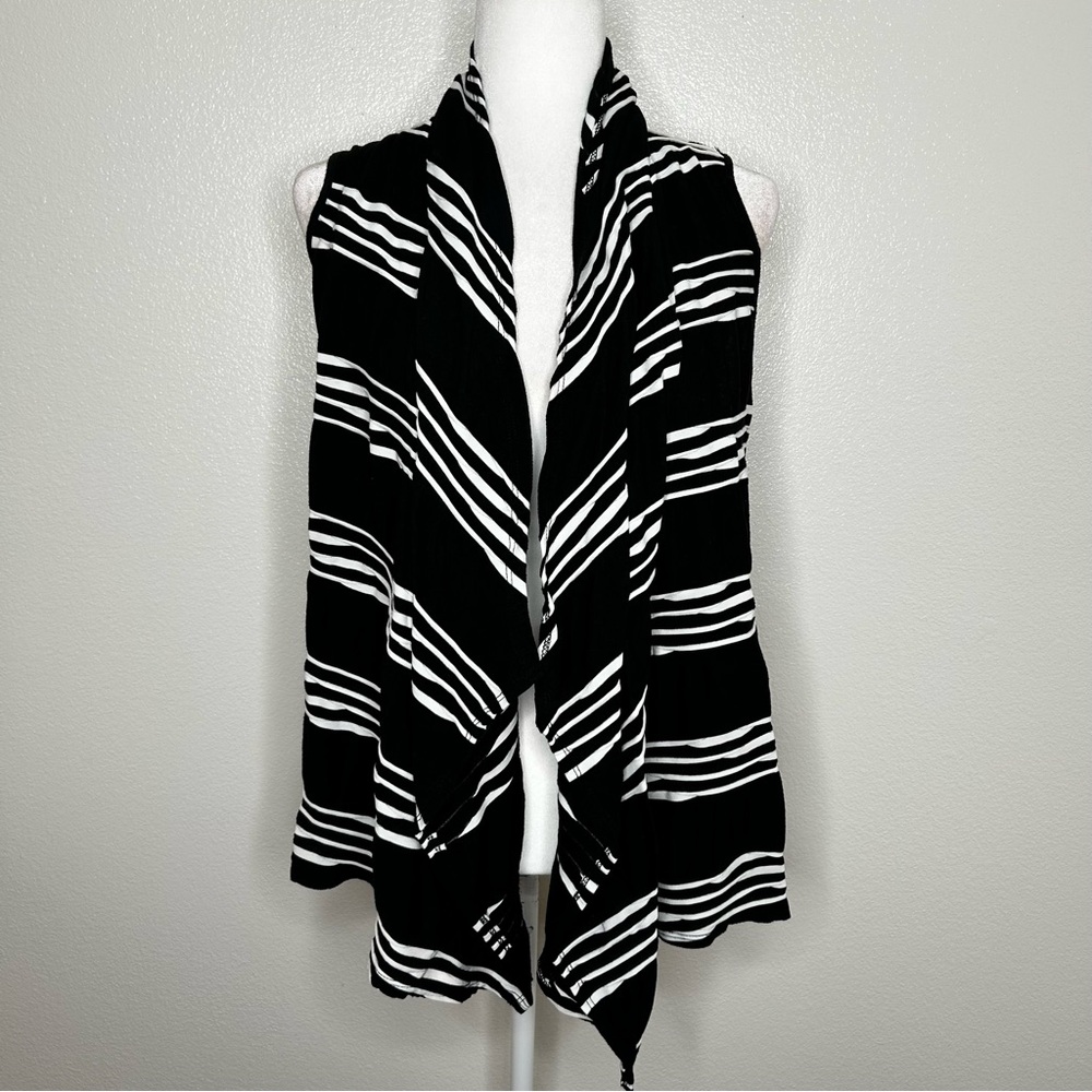 Cache Womens Black & White Striped Open Front Cardigan Vest Size M EUC